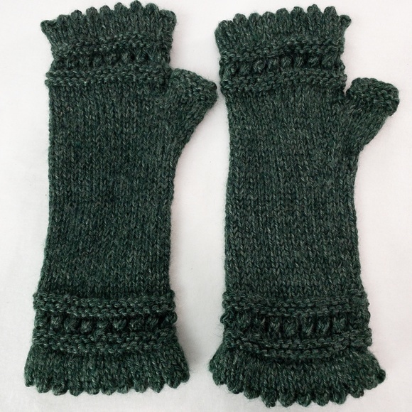 Hand Crafted Accessories - Fingerless Gloves Womens Green Arm Hand Warmer Handmade Knitted Mittens Winter